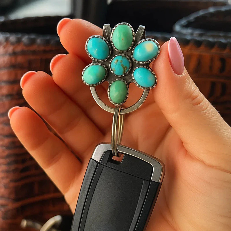 🌼 Turquoise Bloom Bag Clip Key Holder – Find Your Keys with Flair - Image 3